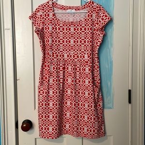 Jude Connally short sleeved dress orange and white size large